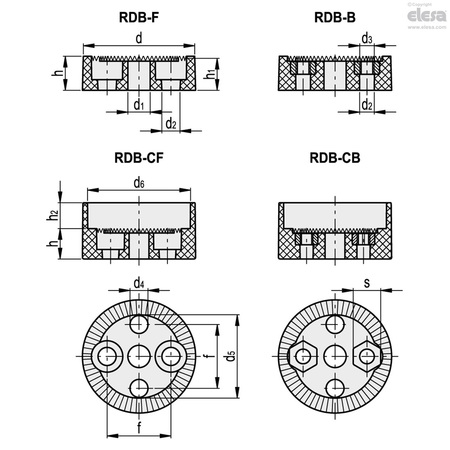 Elesa Toothed clamping elements, RDB.32-60-CF RDB